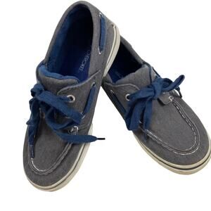 Cherokee Loafer Boat Shoes Slip On Gray Blue Textile Sneakers Boys Size 1 Laces